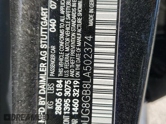 2020 Mercedes-Benz S 560 with VIN WDDUG8GB8LA502374, listed as a Copart auction lot 50412965 with 59,859 mi miles and Salvage Title. Bid and sale history available at carsss.com. Image 13.