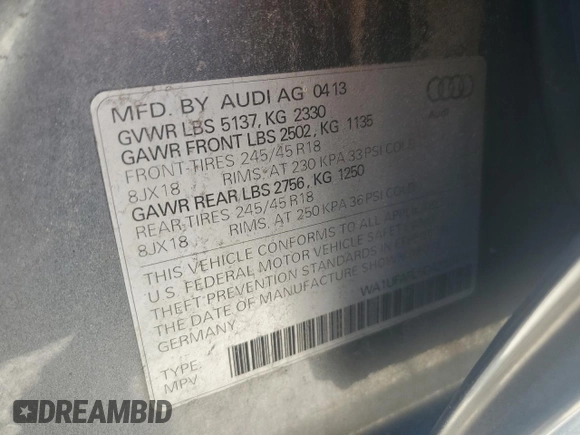 2013 Audi allroad A4 Premium Plus z VIN WA1UFAFL5DA232434, wystawiony jako Copart lot #58967315 z przebiegiem 169 196 mil mil oraz Czysty tytuł • Clean title. Historia ofert i sprzedaży dostępna na DreamBid. Obrazek 13.