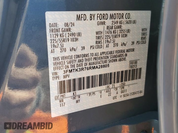 2024 Ford Mustang Mach-E Premium z VIN 3FMTK3R76RMA28805, wystawiony jako Copart lot #85936834 z przebiegiem 1 169 mil mil oraz Szkoda całkowita • Salvage title. Historia ofert i sprzedaży dostępna na DreamBid. Obrazek 12.