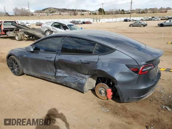 2022 Tesla Model 3 Performance with VIN 5YJ3E1EC2NF357843, listed as a Copart auction lot 47617575 with 25,189 mi miles and Salvage Title. Bid and sale history available at DreamBid. Image 2.