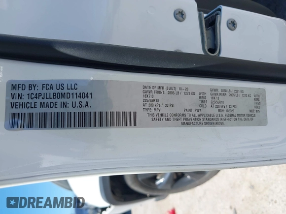 2021 Jeep Cherokee Altitude с VIN 1C4PJLLB0MD114041, выставлен на аукционе IAAI как лот 42293395 с пробегом 55 576 миль миль и . История ставок и продаж доступна на DreamBid. Изображение 9.
