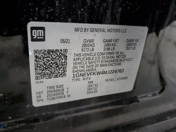 2021 Chevrolet Traverse LS with VIN 1GNEVFKW4MJ224763, listed as a Copart auction lot 47583845 with 53,590 mi miles and Salvage Title. Bid and sale history available at carsss.com. Image 13.