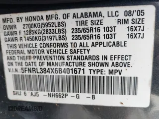 2006 Honda Odyssey EX with VIN 5FNRL384X6B401671, listed as a IAAI auction lot 42081914 with 229,219 mi miles. Bid and sale history available at carsss.com. Image 9.