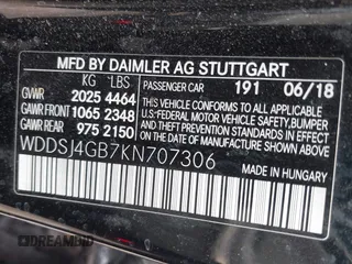 2019 Mercedes-Benz CLA 250 with VIN WDDSJ4GB7KN707306, listed as a IAAI auction lot 41435146 with 56,730 mi miles and . Bid and sale history available at DreamBid. Image 9.
