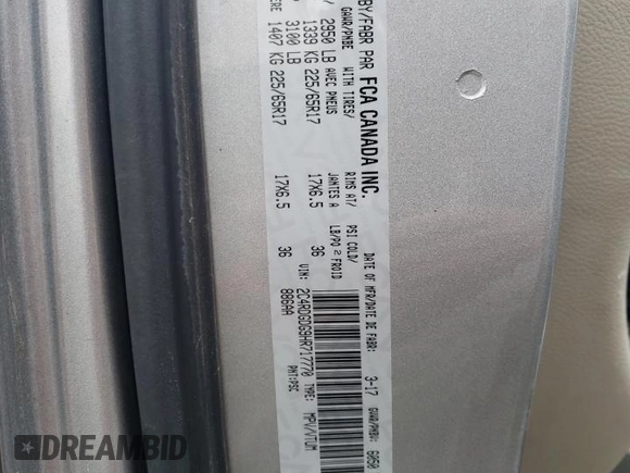 2017 Dodge Grand Caravan Crew Plus with VIN 2C4RDGDG9HR717770, listed as a Copart auction lot 41867825 with 344,420 mi miles and Salvage Title. Bid and sale history available at DreamBid. Image 13.