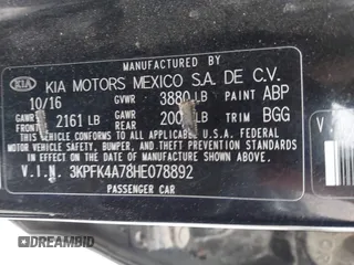 2017 Kia Forte LX with VIN 3KPFK4A78HE078892, listed as a IAAI auction lot 41435604 with 114,035 mi miles. Bid and sale history available at carsss.com. Image 9.