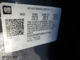 2022 Chevrolet Malibu LT with VIN 1G1ZD5ST1NF177430, listed as a Copart auction lot 46857565 with 52,540 mi miles and Salvage Title. Bid and sale history available at carsss.com. Image 12.