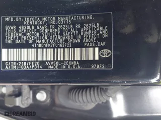 2015 Toyota Camry Hybrid LE with VIN 4T1BD1FK7FU163723, listed as a IAAI auction lot 41886718 with 432,925 mi miles. Bid and sale history available at carsss.com. Image 9.