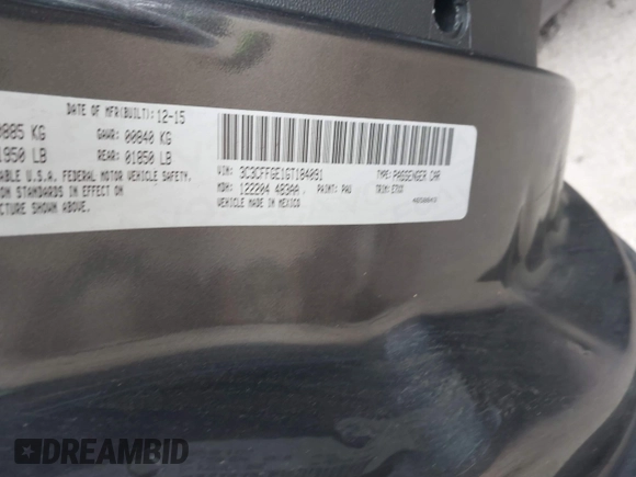 2016 FIAT 500e with VIN 3C3CFFGE1GT184091, listed as a IAAI auction lot 41335256 with 54,899 mi miles and . Bid and sale history available at DreamBid. Image 9.