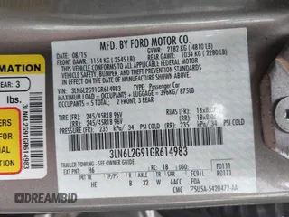 2016 Lincoln MKZ with VIN 3LN6L2G91GR614983, listed as a IAAI auction lot 42345061 with 35,977 mi miles and . Bid and sale history available at DreamBid. Image 9.