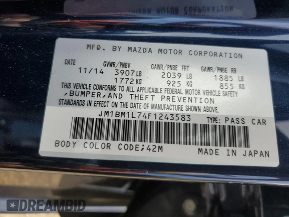 2015 Mazda 3 i Touring with VIN JM1BM1L74F1243583, listed as a Copart auction lot 52114075 with 78,334 mi miles and Salvage Title. Bid and sale history available at carsss.com. Image 13.