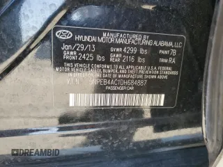 2013 Hyundai Sonata GLS with VIN 5NPEB4AC1DH684887, listed as a Copart auction lot 58855955 with 153,254 mi miles and Salvage title. Bid and sale history available at DreamBid. Image 13.