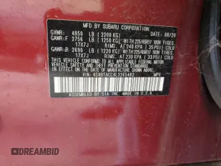 2020 Subaru Outback Premium with VIN 4S4BTACC4L3265482, listed as a Copart auction lot 61729865 with 56,944 mi miles and Non repairable. Bid and sale history available at DreamBid. Image 13.