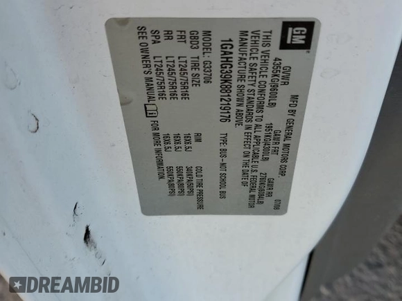 2008 Chevrolet Express Passenger with VIN 1GAHG39K881219176, listed as a Copart auction lot 63351815 with 232,917 mi miles and Clean title. Bid and sale history available at DreamBid. Image 12.