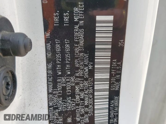 2015 Toyota Sienna L with VIN 5TDZK3DC4FS641312, listed as a Copart auction lot 63699245 with Not provided miles and Salvage title. Bid and sale history available at DreamBid. Image 14.