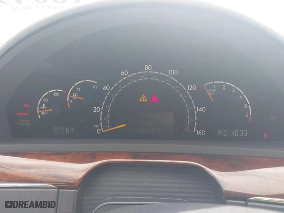 2005 Mercedes-Benz S-Class 5.0L with VIN WDBNG84J55A458443, listed as a IAAI auction lot 41804975 with 180,101 mi miles. Bid and sale history available at carsss.com. Image 7.