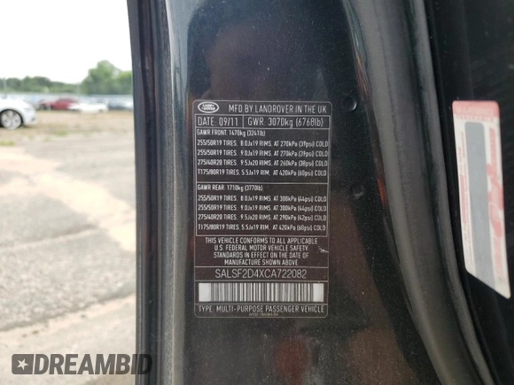 2012 Land Rover Range Rover Sport HSE with VIN SALSF2D4XCA722082, listed as a Copart auction lot 64315515 with 187,177 mi miles and Salvage title. Bid and sale history available at DreamBid. Image 13.