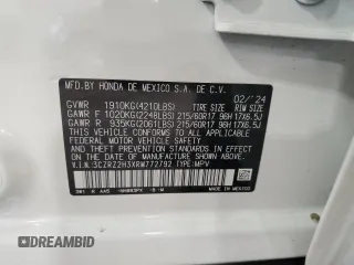 2024 Honda HR-V LX with VIN 3CZRZ2H3XRM772792, listed as a Copart auction lot 43959635 with 4,163 mi miles and Salvage title. Bid and sale history available at DreamBid. Image 12.
