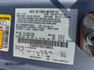2022 Ford Mustang EcoBoost with VIN 1FA6P8TH8N5100076, listed as a IAAI auction lot 42476425 with 44,011 mi miles and . Bid and sale history available at DreamBid. Image 9.