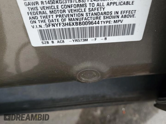2011 Honda Pilot EX-L with VIN 5FNYF3H6XBB009644, listed as a Copart auction lot 49260375 with 252,049 mi miles and Clean Title. Bid and sale history available at carsss.com. Image 13.