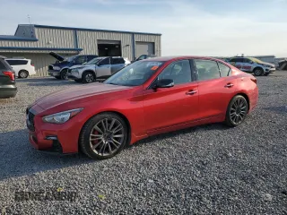 2021 Infiniti Q50 Red Sport 400 with VIN JN1FV7DP8MM850097, listed as a Copart auction lot 48663665 with 82,788 mi miles and Salvage Title. Bid and sale history available at DreamBid. Image 1.