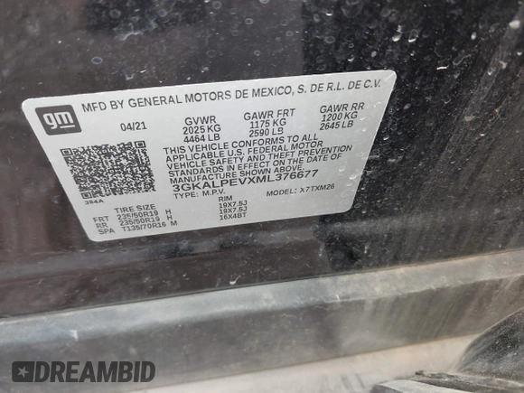 2021 GMC Terrain SLT with VIN 3GKALPEVXML376677, listed as a IAAI auction lot 42270636 with 118,903 mi miles and . Bid and sale history available at DreamBid. Image 9.