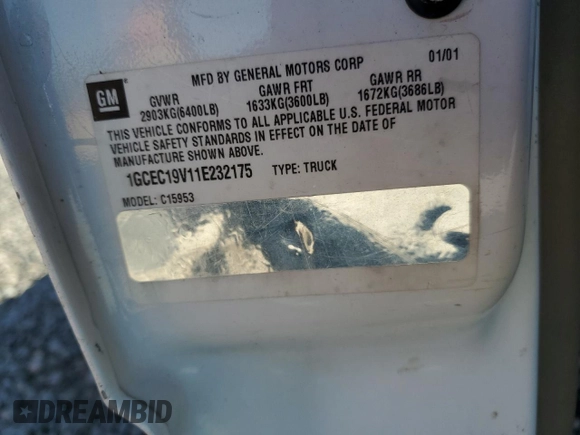 2001 Chevrolet Silverado 1500 LS with VIN 1GCEC19V11E232175, listed as a Copart auction lot 79202904 with 309,623 mi miles and Salvage Title. Bid and sale history available at DreamBid. Image 14.