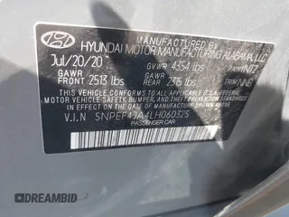 2020 Hyundai Sonata SEL z VIN 5NPEF4JA4LH060325, wystawiony jako IAAI lot #41957739 z przebiegiem 81 048 mil mil oraz . Historia ofert i sprzedaży dostępna na DreamBid. Obrazek 9.