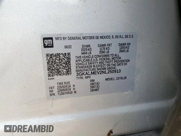 2022 GMC Terrain SLE с VIN 3GKALMEV2NL250913, выставлен на аукционе Copart как лот 54251445 с пробегом 44 123 миль миль и Списание • Salvage title. История ставок и продаж доступна на DreamBid. Изображение 14.