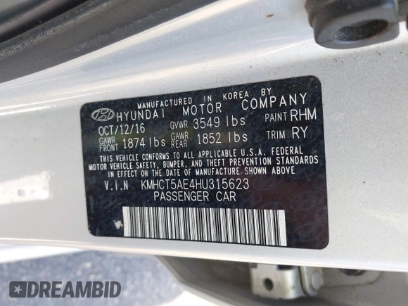 2017 Hyundai Accent SE with VIN KMHCT5AE4HU315623, listed as a IAAI auction lot 41813017 with 111,595 mi miles. Bid and sale history available at carsss.com. Image 9.