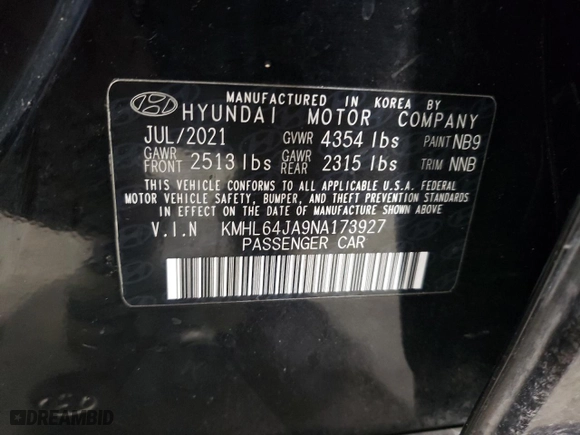 2022 Hyundai Sonata SEL with VIN KMHL64JA9NA173927, listed as a Copart auction lot 46464105 with 45,399 mi miles and Salvage Title. Bid and sale history available at carsss.com. Image 12.