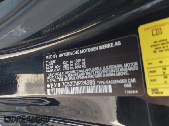 2013 BMW 1 Series 128i with VIN WBAUP7C52DVP24985, listed as a IAAI auction lot 41368682 with 107,294 mi miles and . Bid and sale history available at carsss.com. Image 9.