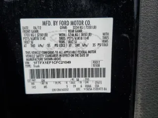 2012 Ford F-150 XL with VIN 1FTFX1EF1CFC21049, listed as a Copart auction lot 47586835 with 155,949 mi miles and Salvage Title. Bid and sale history available at carsss.com. Image 12.