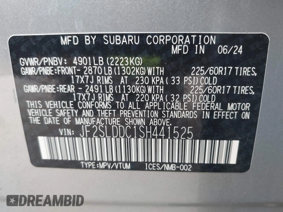 2025 Subaru Forester Premium z VIN JF2SLDDC1SH441525, wystawiony jako IAAI lot #42276340 z przebiegiem 6 389 mil mil oraz . Historia ofert i sprzedaży dostępna na DreamBid. Obrazek 9.