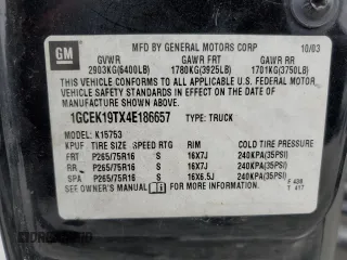 2004 Chevrolet Silverado 1500 with VIN 1GCEK19TX4E186657, listed as a Copart auction lot 45298555 with 251,061 mi miles and Salvage Title. Bid and sale history available at DreamBid. Image 12.