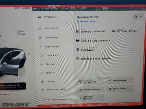 2024 Tesla Model Y Performance with VIN 7SAYGDEFXRA300503, listed as a Copart auction lot 46154395 with NaN miles and Salvage Title. Bid and sale history available at carsss.com. Image 9.