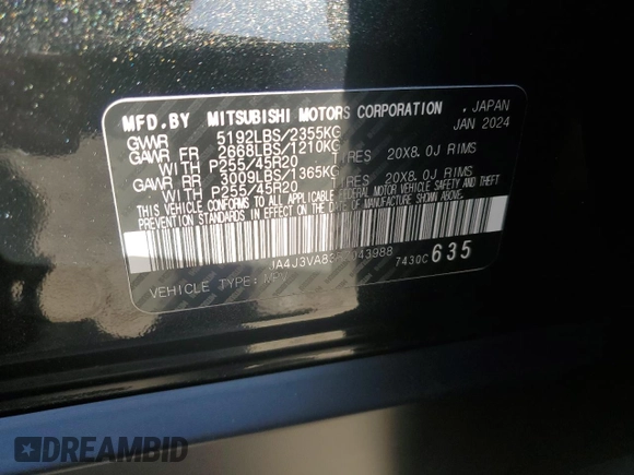 2024 Mitsubishi Outlander SE z VIN JA4J3VA83RZ043988, wystawiony jako Copart lot #52588585 z przebiegiem 23 224 mil mil oraz Nie do naprawy • Non repairable. Historia ofert i sprzedaży dostępna na DreamBid. Obrazek 16.