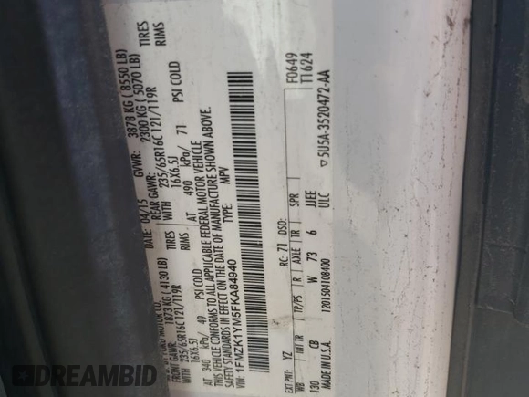 2015 Ford Transit XL с VIN 1FMZK1YM5FKA84940, выставлен на аукционе Copart как лот 62647065 с пробегом 61 123 миль миль и Чистый • Clean title. История ставок и продаж доступна на DreamBid. Изображение 13.