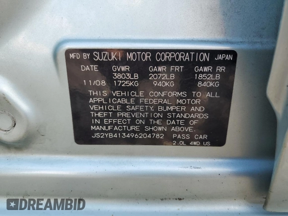 2009 Suzuki SX4 Man AWD with VIN JS2YB413496204782, listed as a Copart auction lot 72465064 with 157,971 mi miles and Clean Title. Bid and sale history available at carsss.com. Image 13.