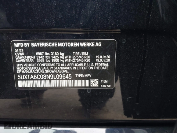 2022 BMW X5 xDrive45e with VIN 5UXTA6C08N9L09645, listed as a IAAI auction lot 41454157 with 31,149 mi miles. Bid and sale history available at carsss.com. Image 9.