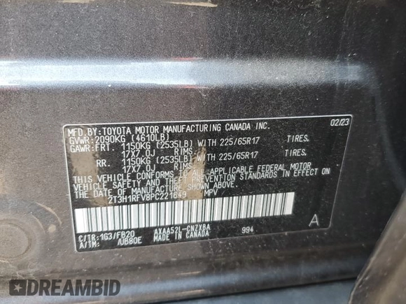 2023 Toyota RAV4 LE with VIN 2T3H1RFV8PC221649, listed as a Copart auction lot 44002025 with 38,631 mi miles and Salvage Title. Bid and sale history available at carsss.com. Image 16.