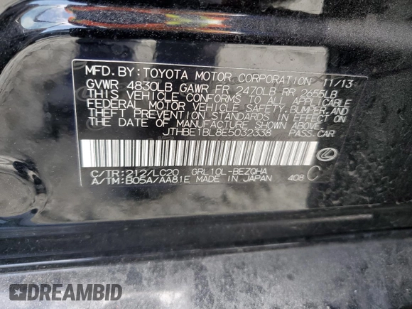 2014 Lexus GS 350 with VIN JTHBE1BL8E5032338, listed as a Copart auction lot 47356305 with 117,336 mi miles and Salvage Title. Bid and sale history available at DreamBid. Image 12.