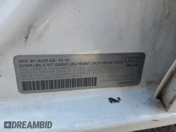 2011 Audi A4 Premium с VIN WAUAFAFL9BN029462, выставлен на аукционе Copart как лот 56207985 с пробегом 160 473 миль миль и Списание • Salvage title. История ставок и продаж доступна на DreamBid. Изображение 12.