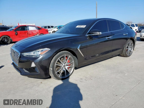 2019 Genesis G70 Advanced with VIN KMTG34LE1KU027824, listed as a Copart auction lot 46900135 with 42,325 mi miles and Salvage title. Bid and sale history available at DreamBid. Image 1.