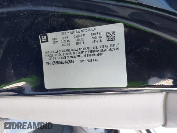 2011 Buick Lucerne CXL with VIN 1G4HC5EM6BU140614, listed as a IAAI auction lot 41589519 with 71,882 mi miles and . Bid and sale history available at carsss.com. Image 9.