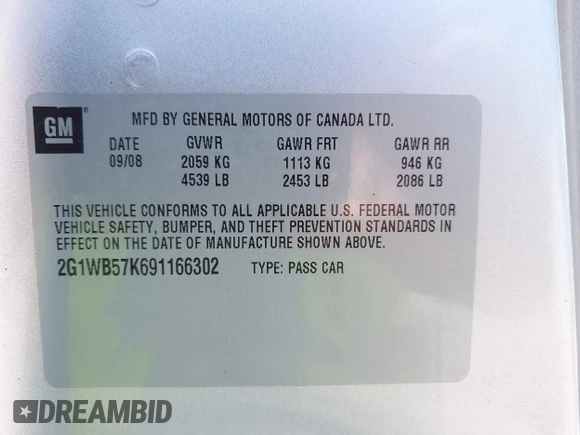 2009 Chevrolet Impala LS with VIN 2G1WB57K691166302, listed as a IAAI auction lot 41978689 with 215,400 mi miles and . Bid and sale history available at DreamBid. Image 9.