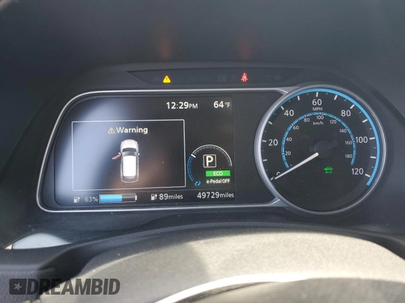 2018 Nissan LEAF SV with VIN 1N4AZ1CP4JC305144, listed as a Copart auction lot 63092295 with 49,729 mi miles and Clean title. Bid and sale history available at DreamBid. Image 9.