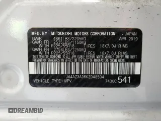 2019 Mitsubishi Outlander ES with VIN JA4AZ3A36KZ048504, listed as a Copart auction lot 59570195 with 92,473 mi miles and Salvage title. Bid and sale history available at DreamBid. Image 13.