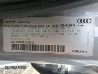 2018 Audi A6 Premium Plus with VIN WAUD8AFC8JN092221, listed as a Copart auction lot 55961053 with 36,126 mi miles. Bid and sale history available at carsss.com. Image 12.