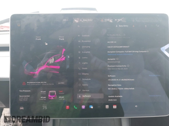 2021 Tesla Model 3 Standard Range Plus z VIN 5YJ3E1EA3MF060027, wystawiony jako IAAI lot #42319107 z przebiegiem 44 339 mil mil oraz . Historia ofert i sprzedaży dostępna na DreamBid. Obrazek 7.